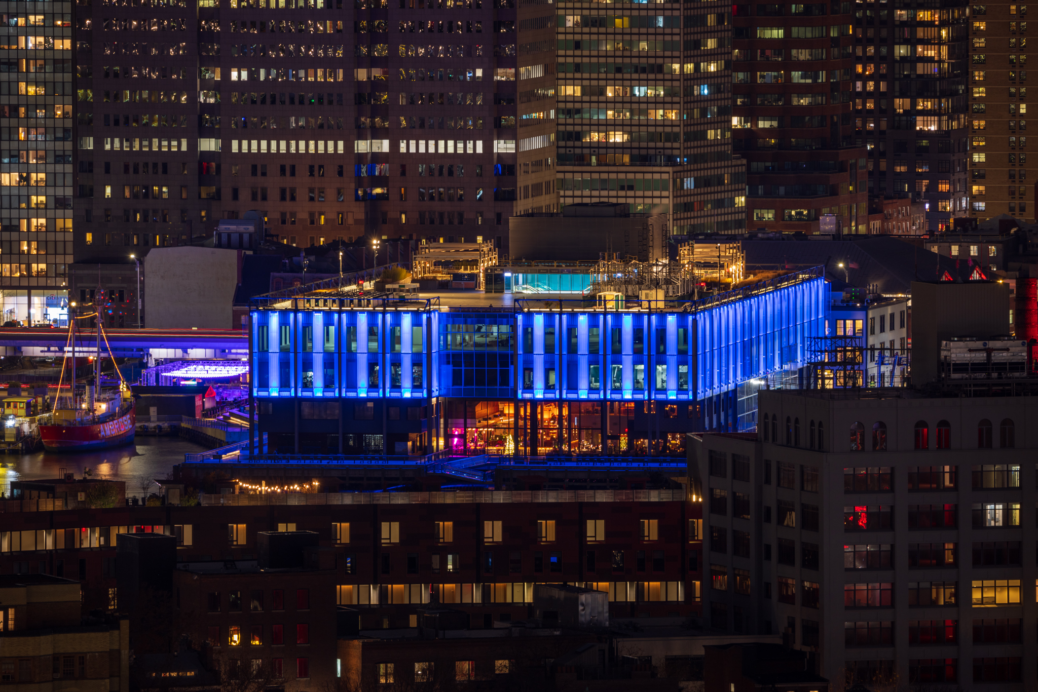 Manhattan's Pier 17 from Brooklyn photographed at 500mm